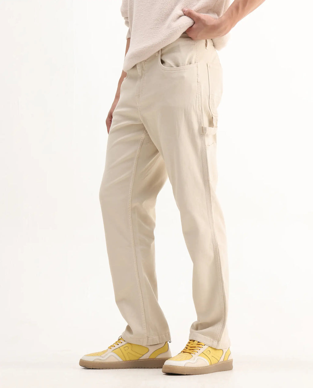 Rare Rabbit Men's Vannes Off White Cotton Plain Carpenter Fit Jeans