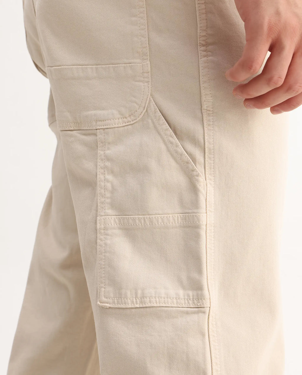 Rare Rabbit Men's Vannes Off White Cotton Plain Carpenter Fit Jeans
