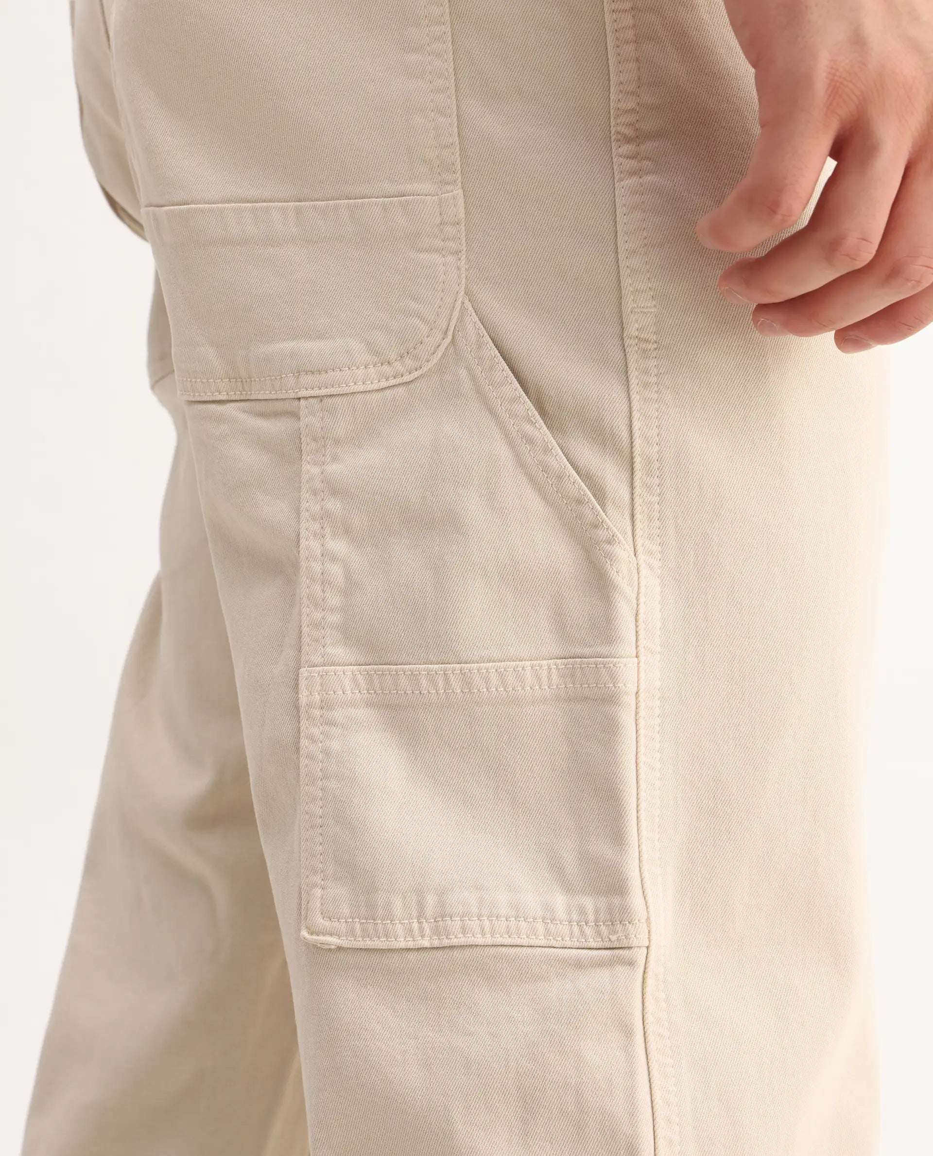 Rare Rabbit Men's Vannes Off White Cotton Plain Carpenter Fit Jeans