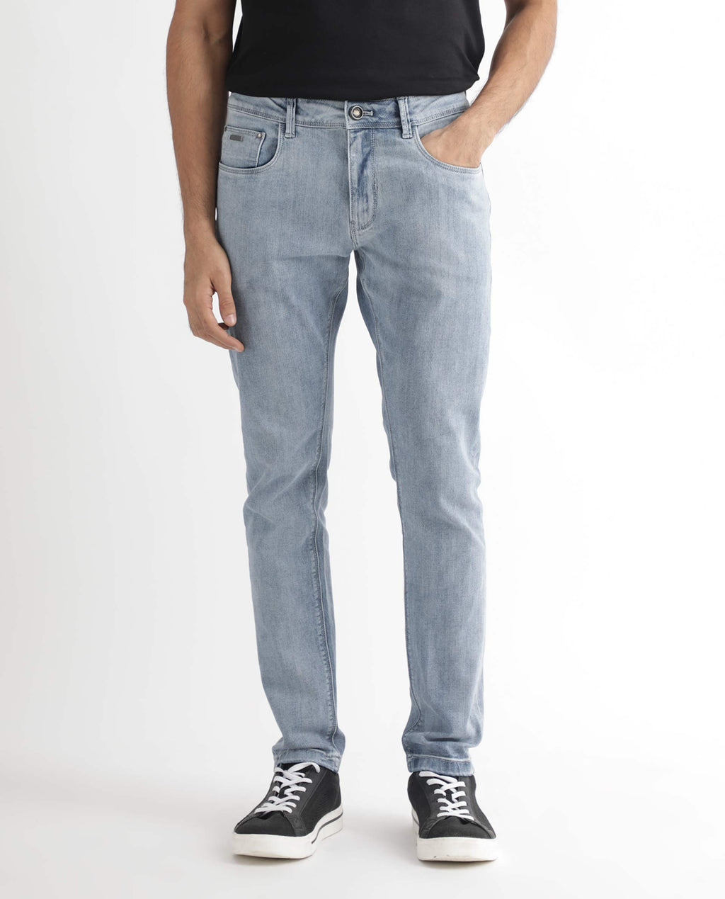 Rare Rabbit Men's Glacion Light Blue Cotton Plain Hawk Slim Fit Jeans