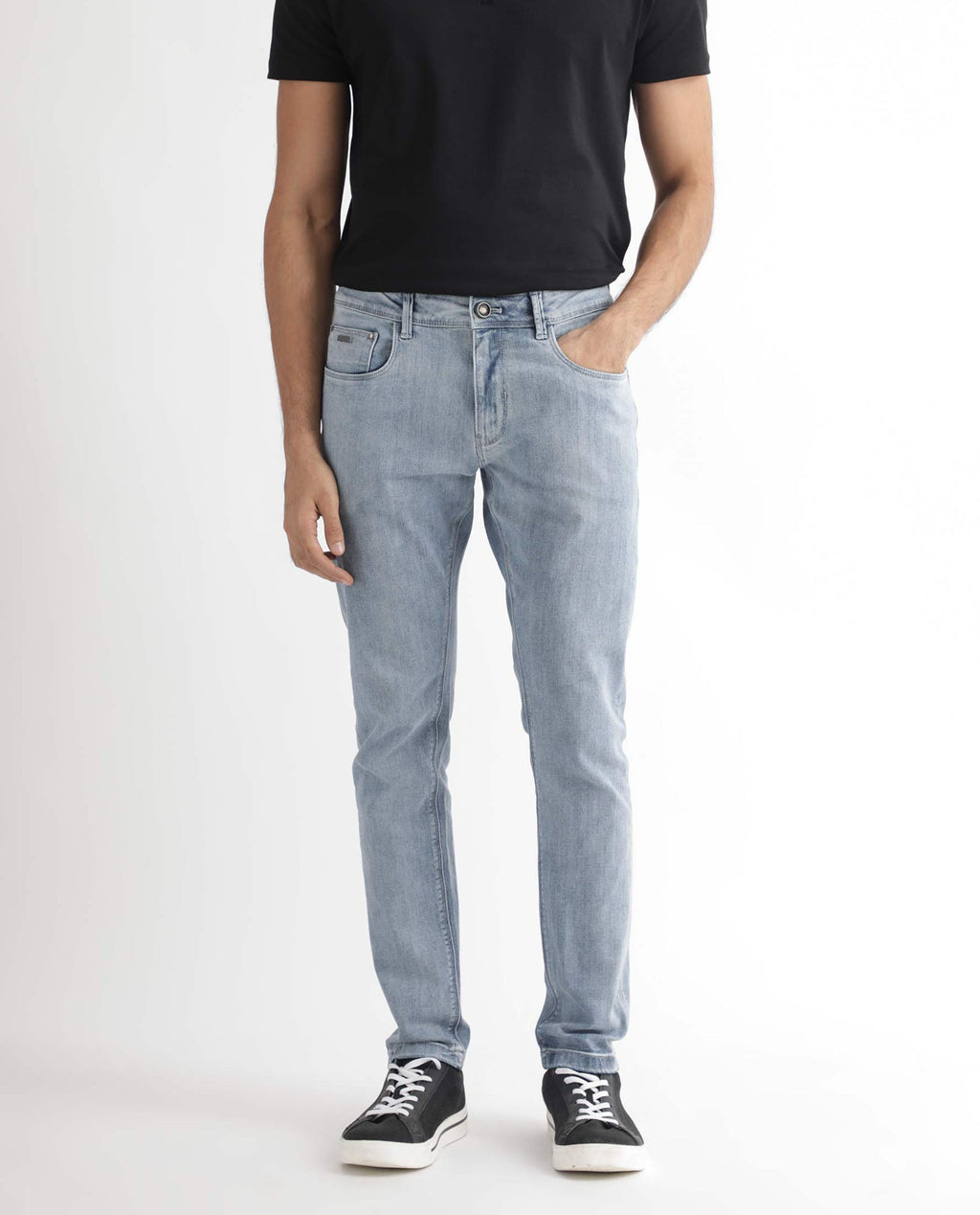 Rare Rabbit Men's Glacion Light Blue Cotton Plain Hawk Slim Fit Jeans