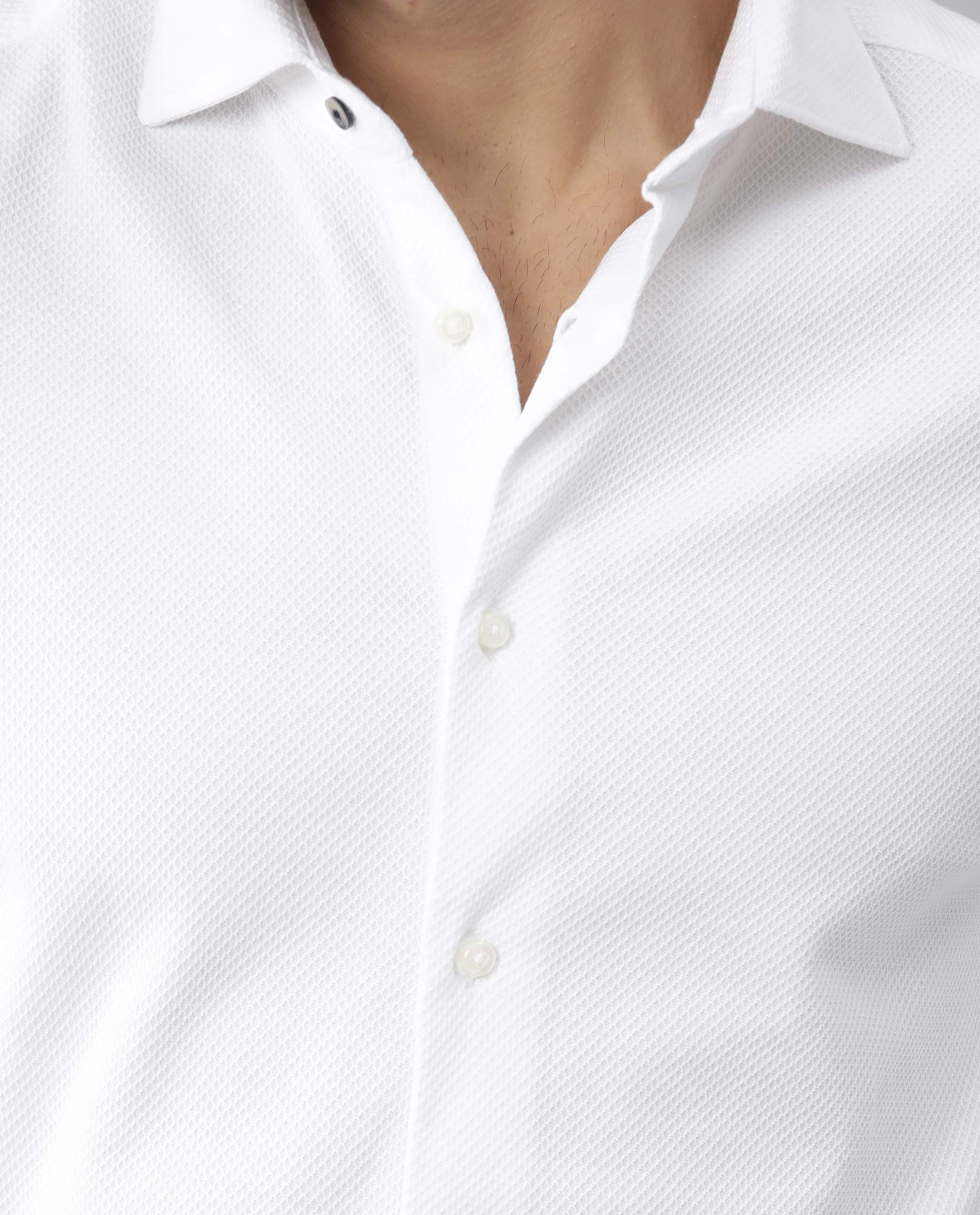 Rare Rabbit Men's Venezya White Cotton Plain Regular Fit Full Sleeve Spread Collar Shirt
