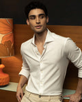 Rare Rabbit Men's Venezya White Cotton Plain Regular Fit Full Sleeve Spread Collar Shirt