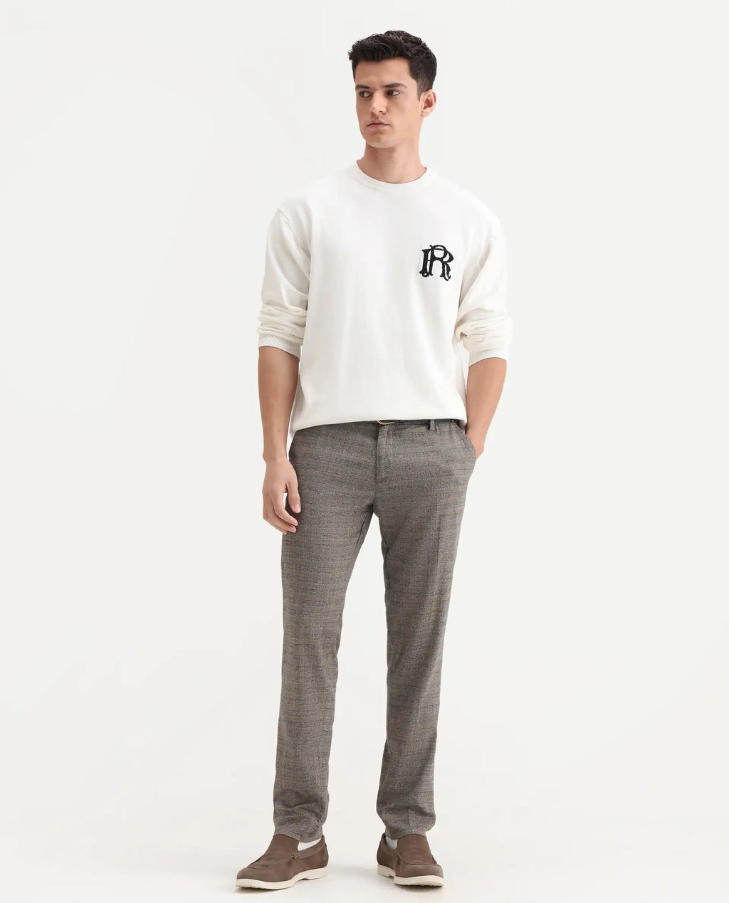 Rare Rabbit Men's Vertex Grey Polyester Checked Print Regular Fit Trouser