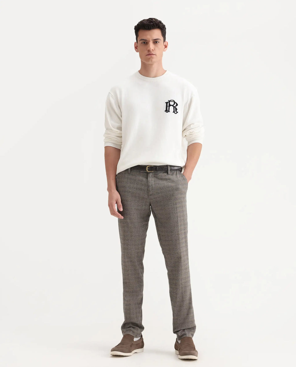 Rare Rabbit Men's Vertex Grey Polyester Checked Print Regular Fit Trouser