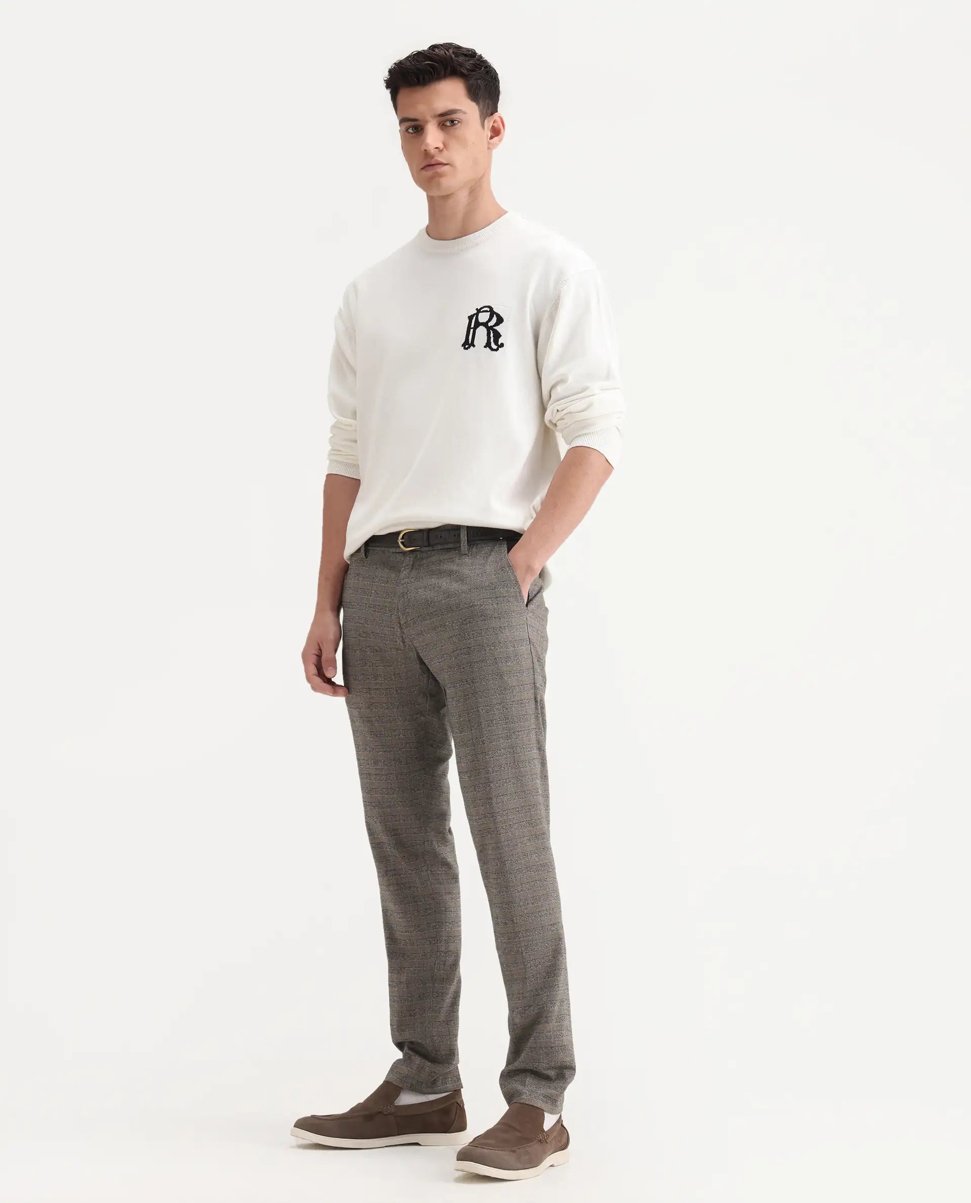 Rare Rabbit Men's Vertex Grey Polyester Checked Print Regular Fit Trouser