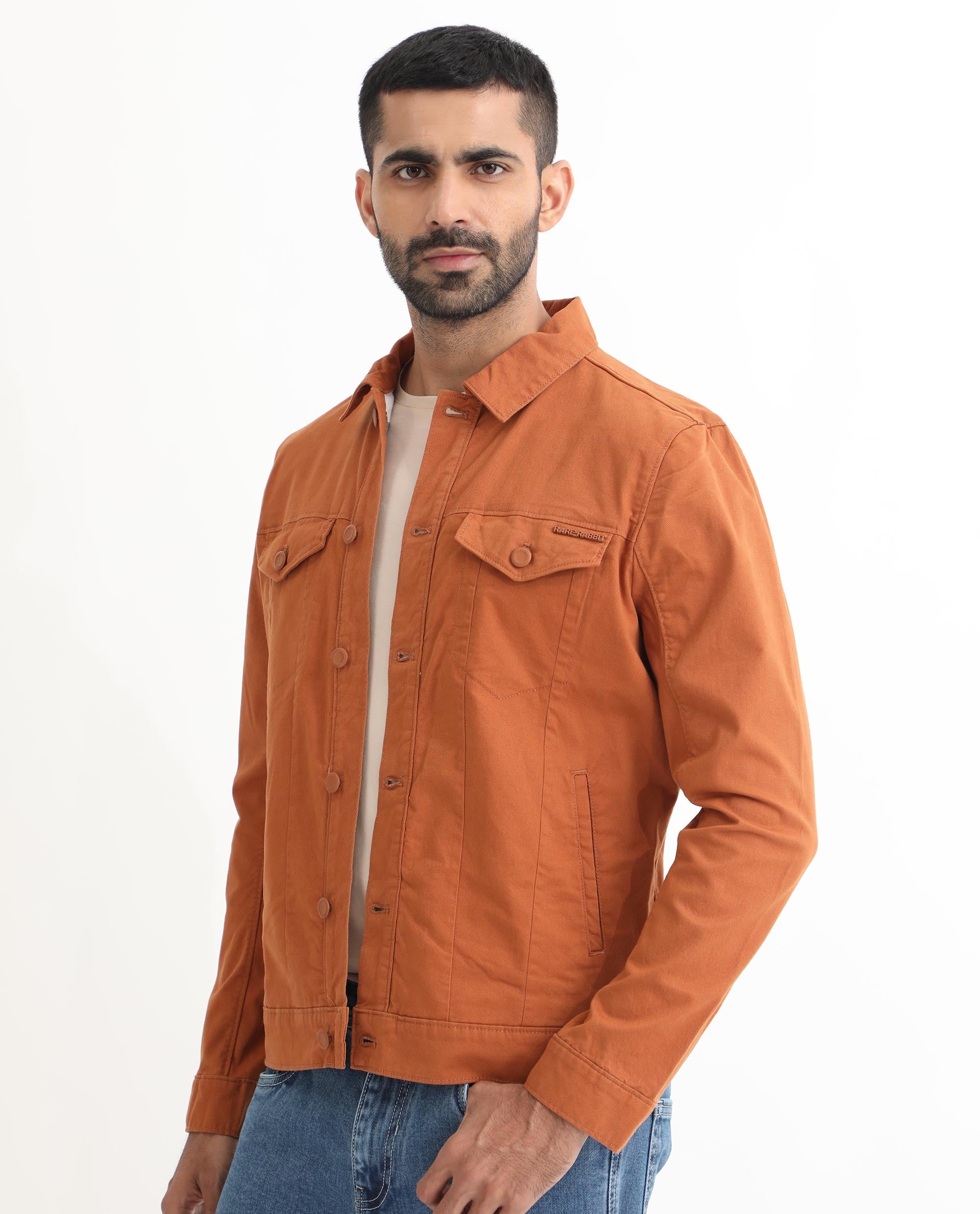 Rare Rabbit Men's Vintago Dark Rust Cotton Plain Regular Fit Full Sleeve Spread Collar Jacket