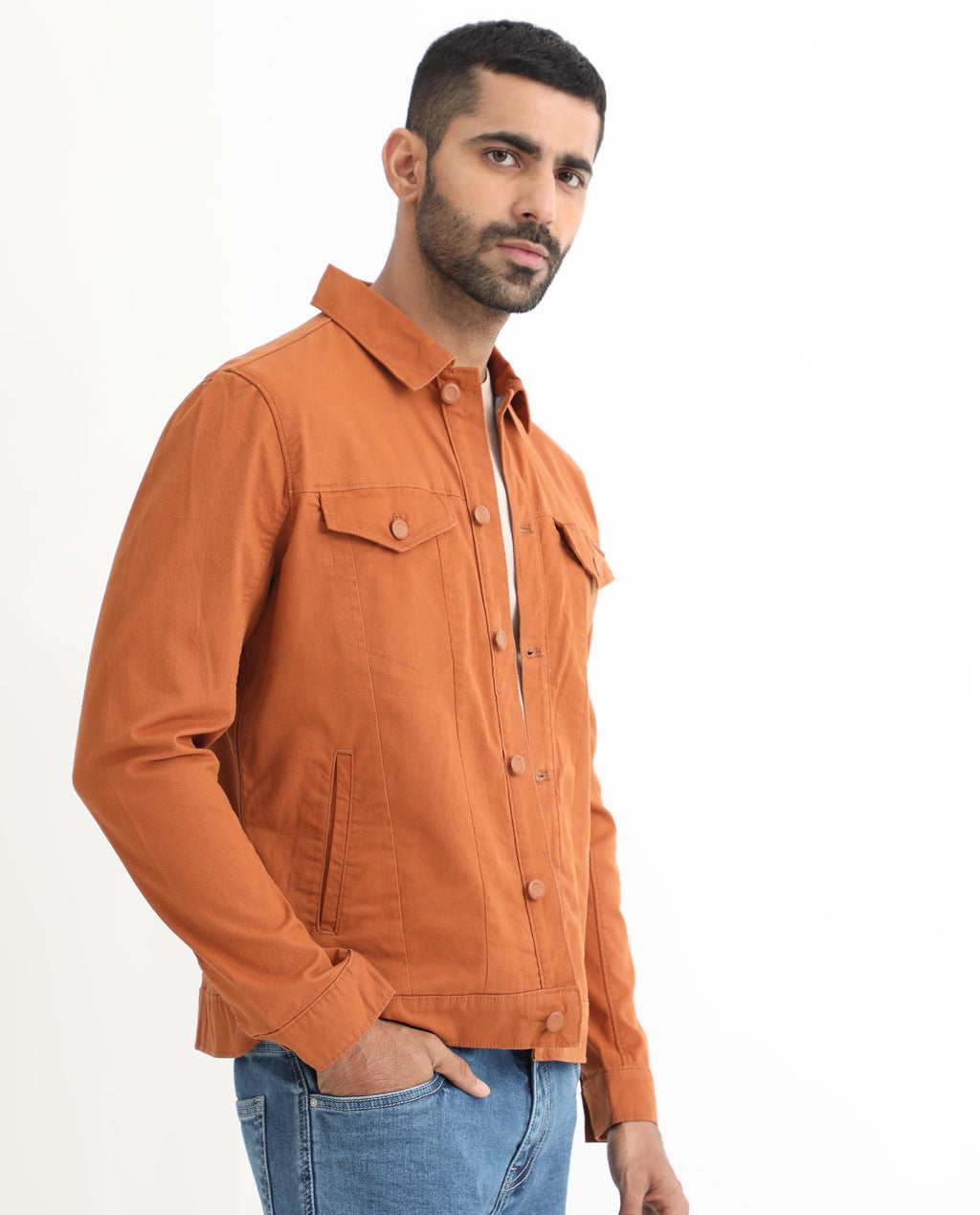 Rare Rabbit Men's Vintago Dark Rust Cotton Plain Regular Fit Full Sleeve Spread Collar Jacket
