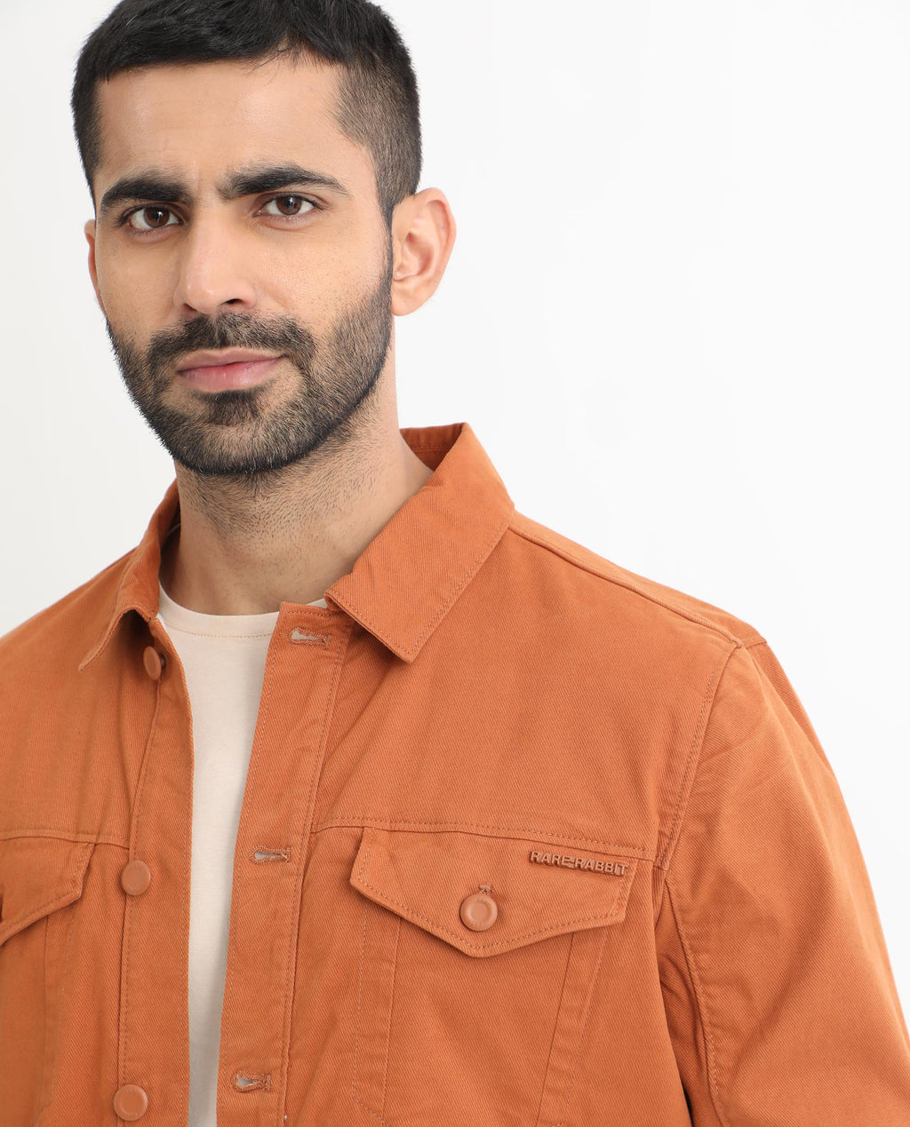 Rare Rabbit Men's Vintago Dark Rust Cotton Plain Regular Fit Full Sleeve Spread Collar Jacket