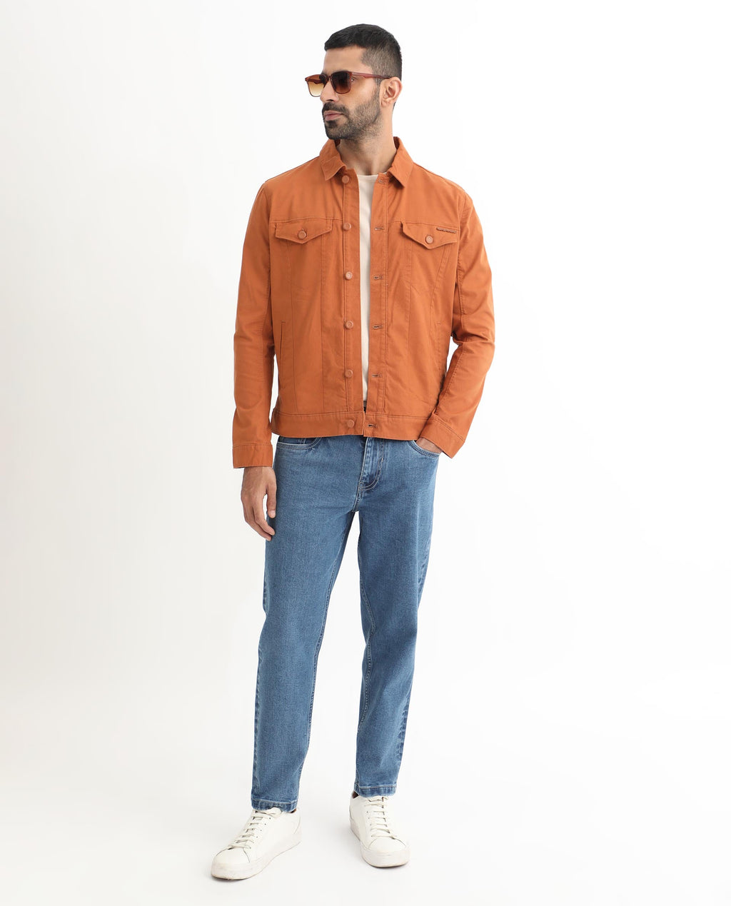 Rare Rabbit Men's Vintago Dark Rust Cotton Plain Regular Fit Full Sleeve Spread Collar Jacket