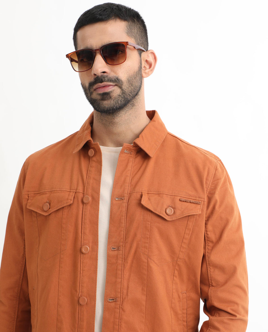 Rare Rabbit Men's Vintago Dark Rust Cotton Plain Regular Fit Full Sleeve Spread Collar Jacket