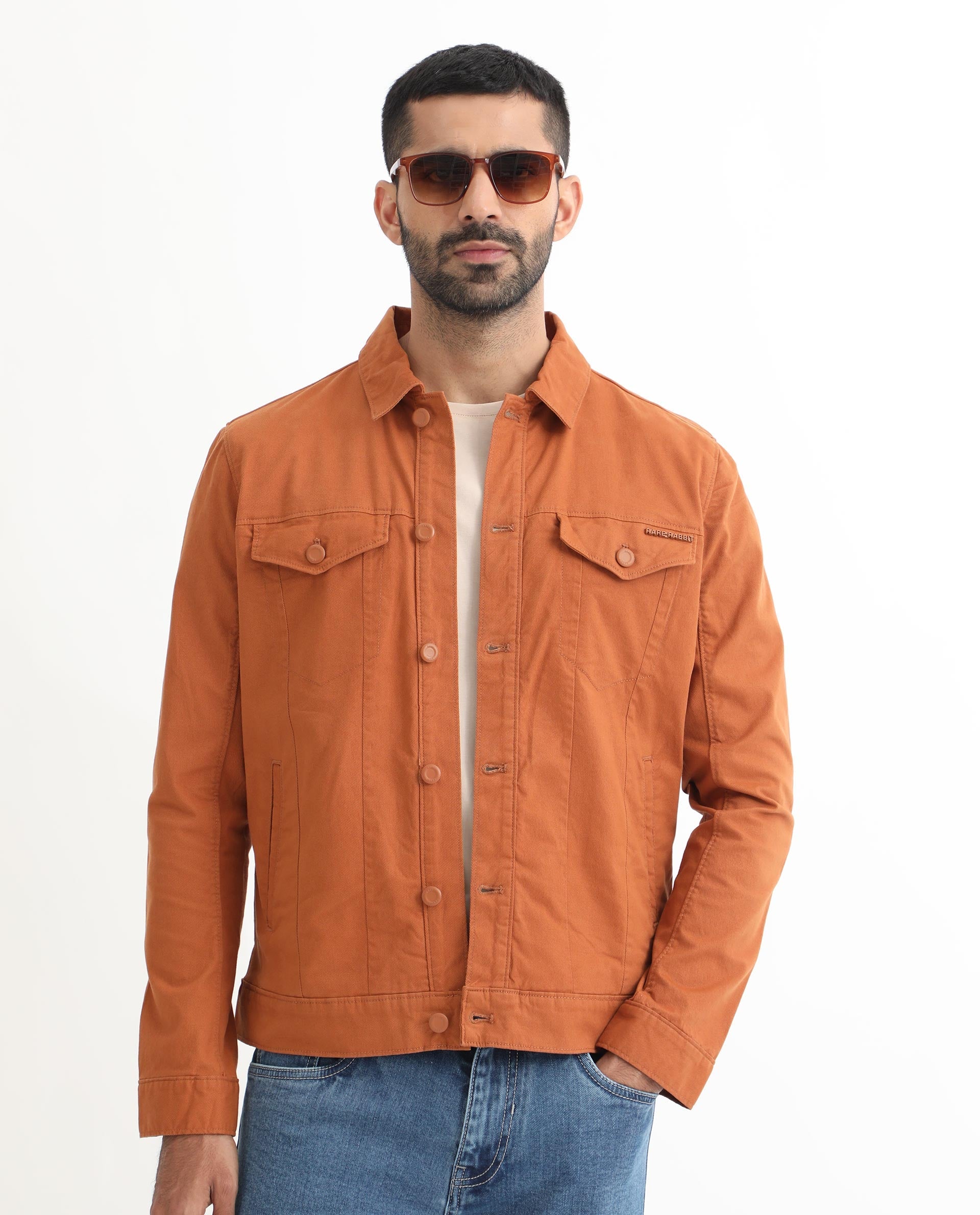 Rare Rabbit Men's Vintago Dark Rust Cotton Plain Regular Fit Full Sleeve Spread Collar Jacket