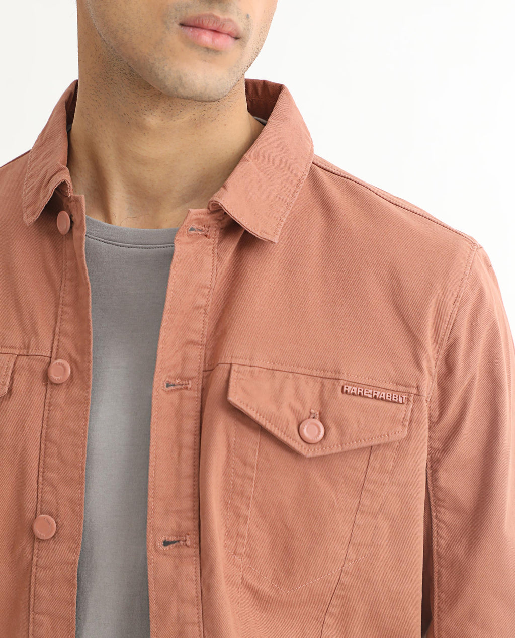 Rare Rabbit Men's Vintago Dusky Red Cotton Plain Regular Fit Full Sleeve Spread Collar Jacket
