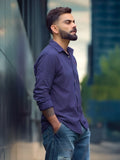 Cotton Linen Slim Fit Shirt | Dark Blue