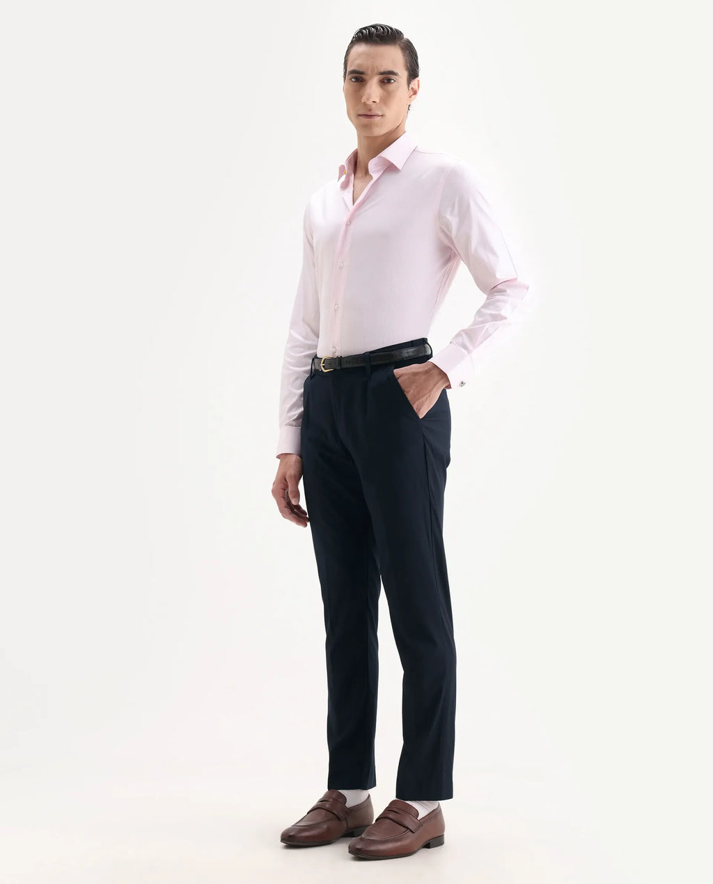 Rare Rabbit Men's Vitaro Navy Polyester Plain Regular Fit Trouser