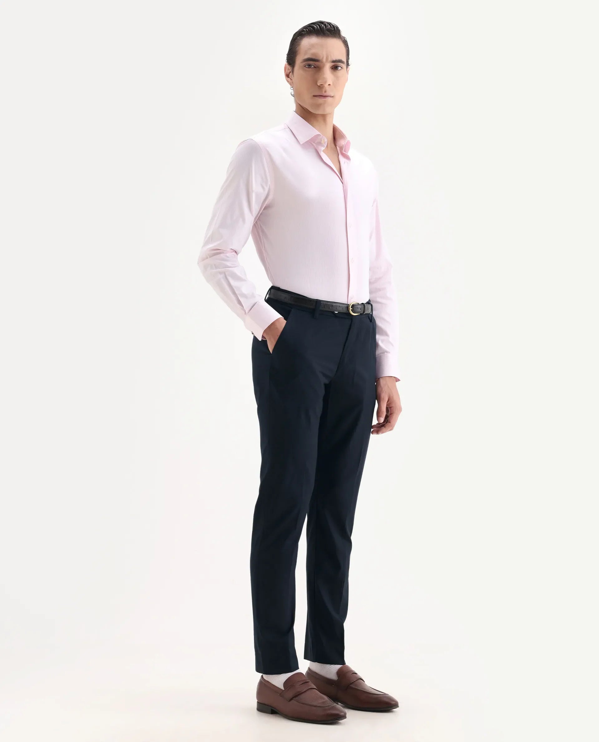 Rare Rabbit Men's Vitaro Navy Polyester Plain Regular Fit Trouser