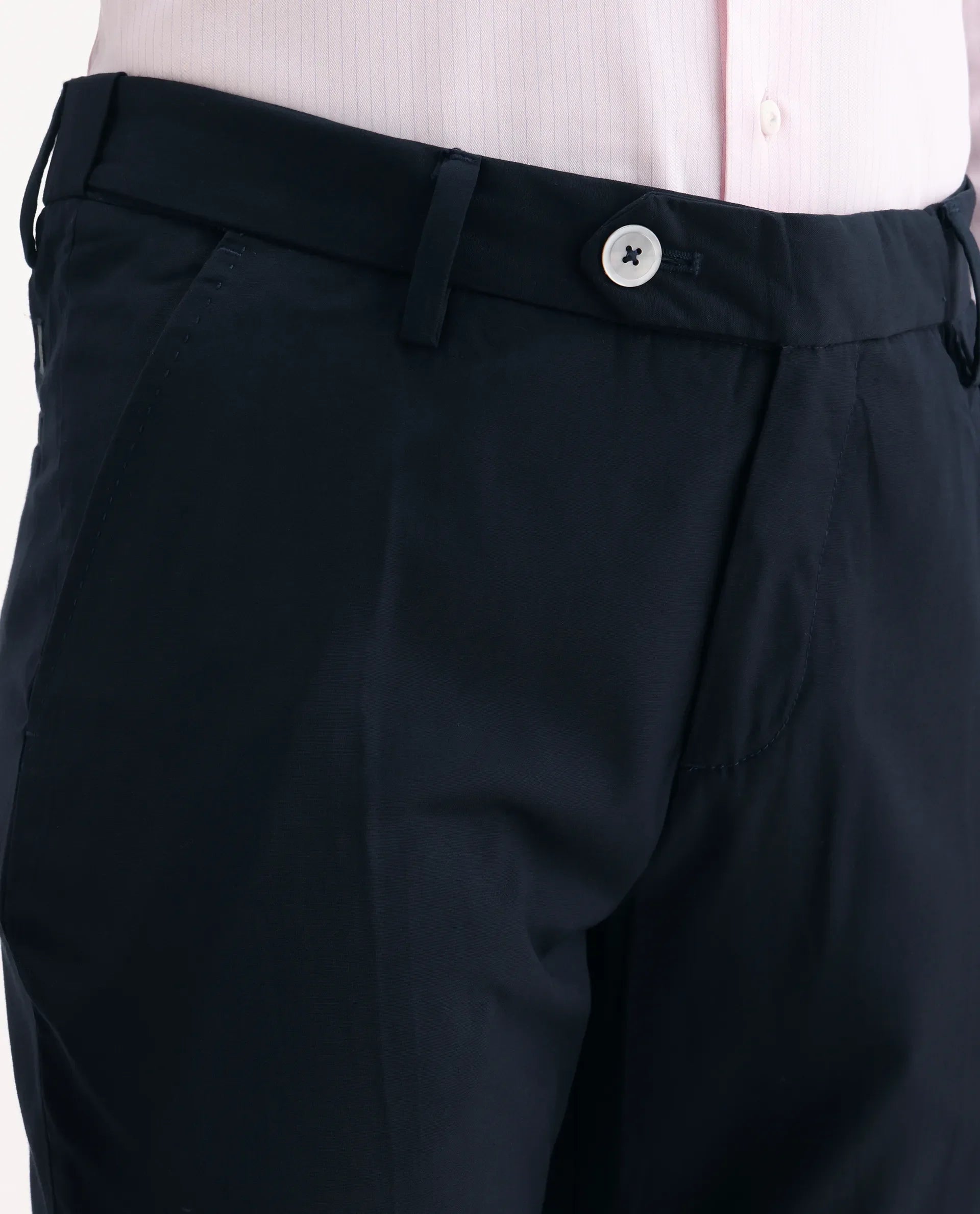 Rare Rabbit Men's Vitaro Navy Polyester Plain Regular Fit Trouser