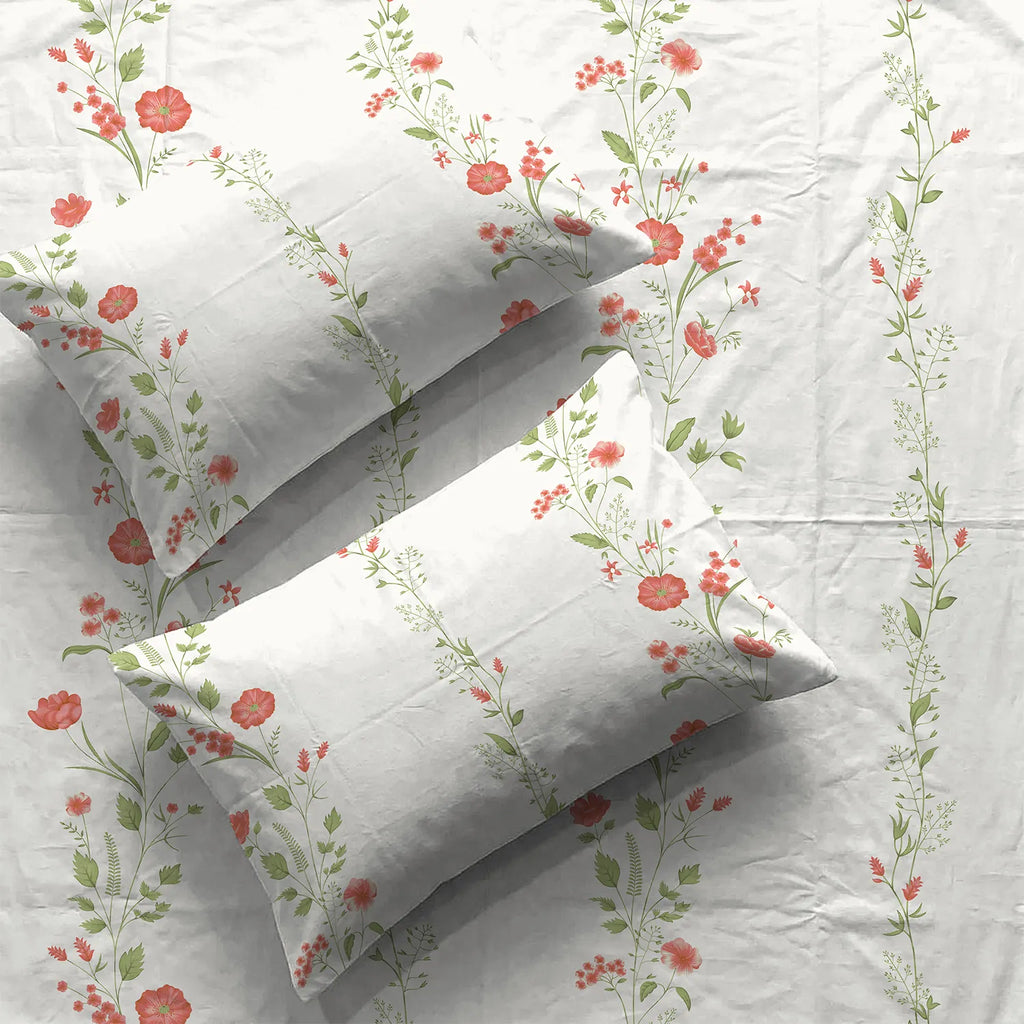 Serene Collection - Breathable 200 TC 100% Pure Cotton Bedsheet with Pillow Cover, Veil Bloom- Peach