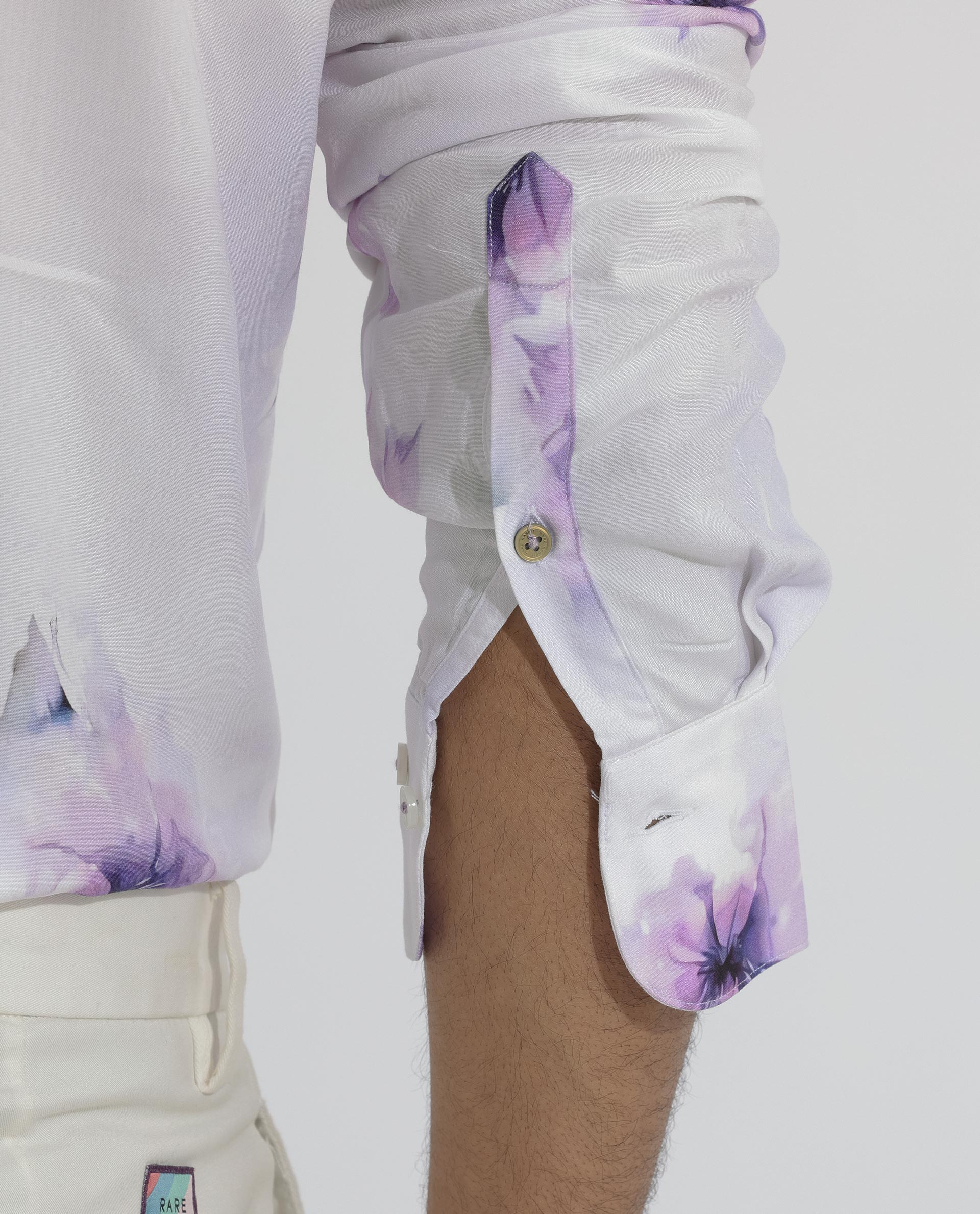 Rare Rabbit Men's Vendar White Viscose Floral Print Regular Fit Full Sleeve Collared Shirt