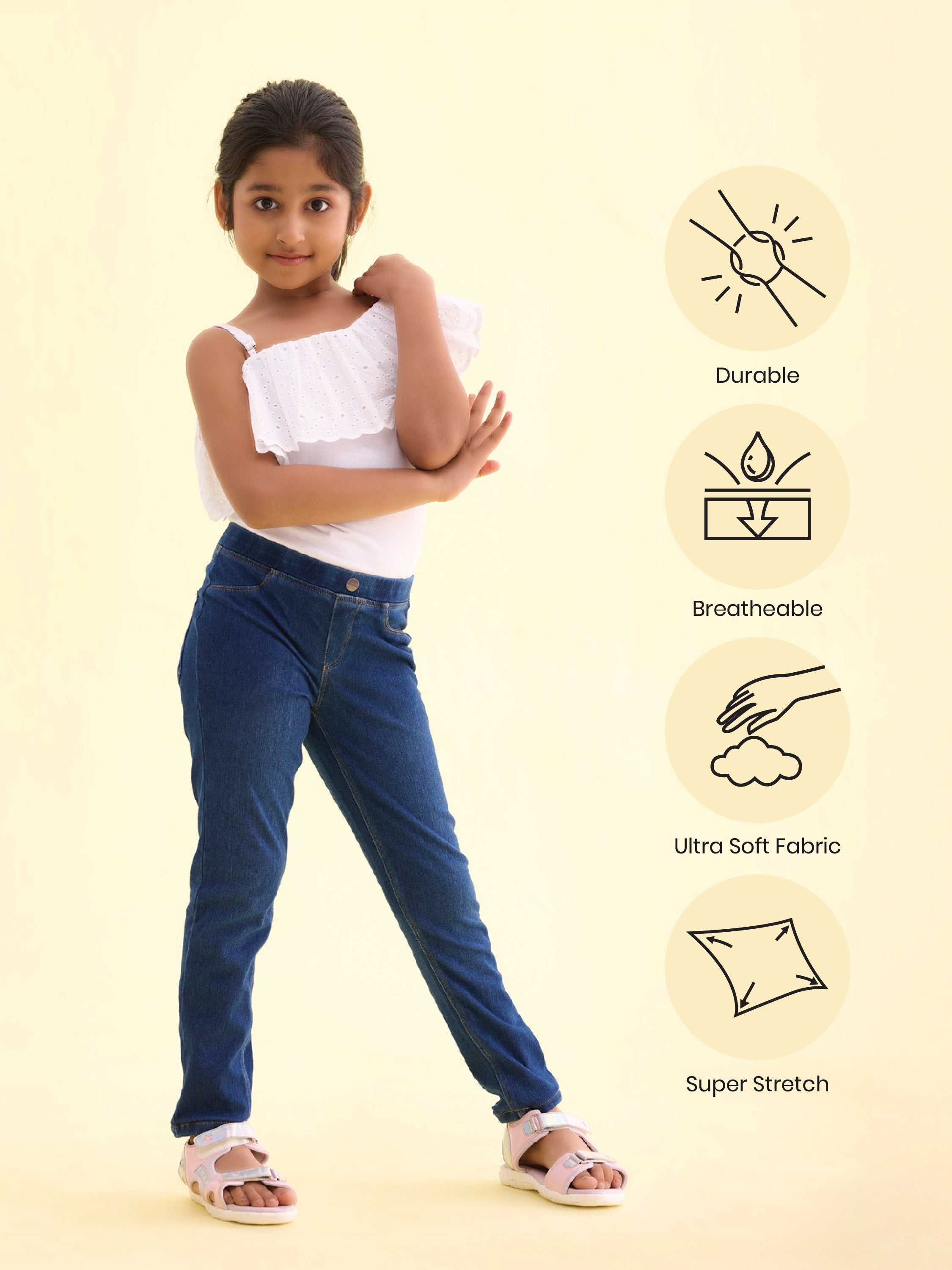 Blue Cotton Poly Stretch Denim Jeggings