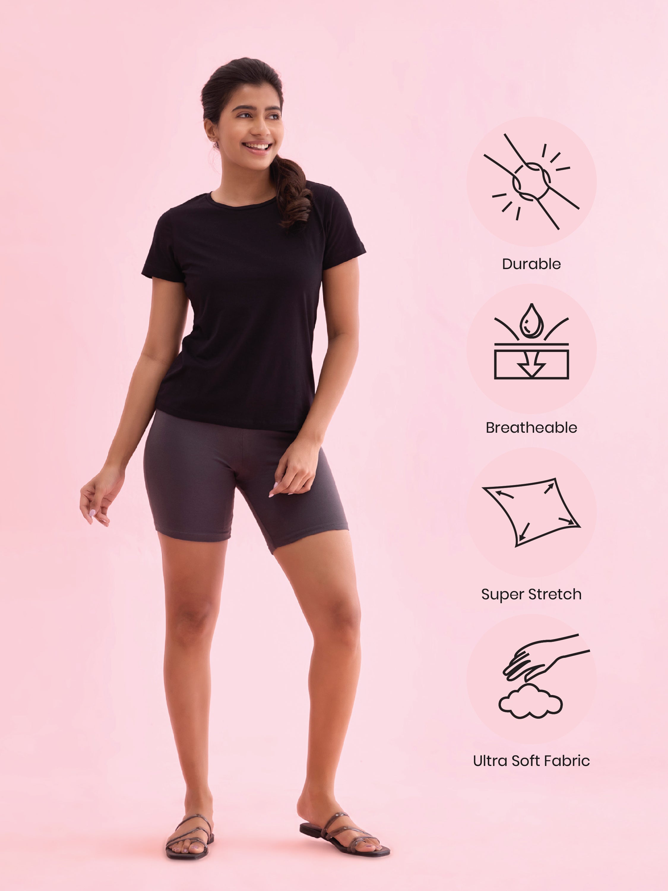 Silver Grey Cotton Stretch Cycling Shorts