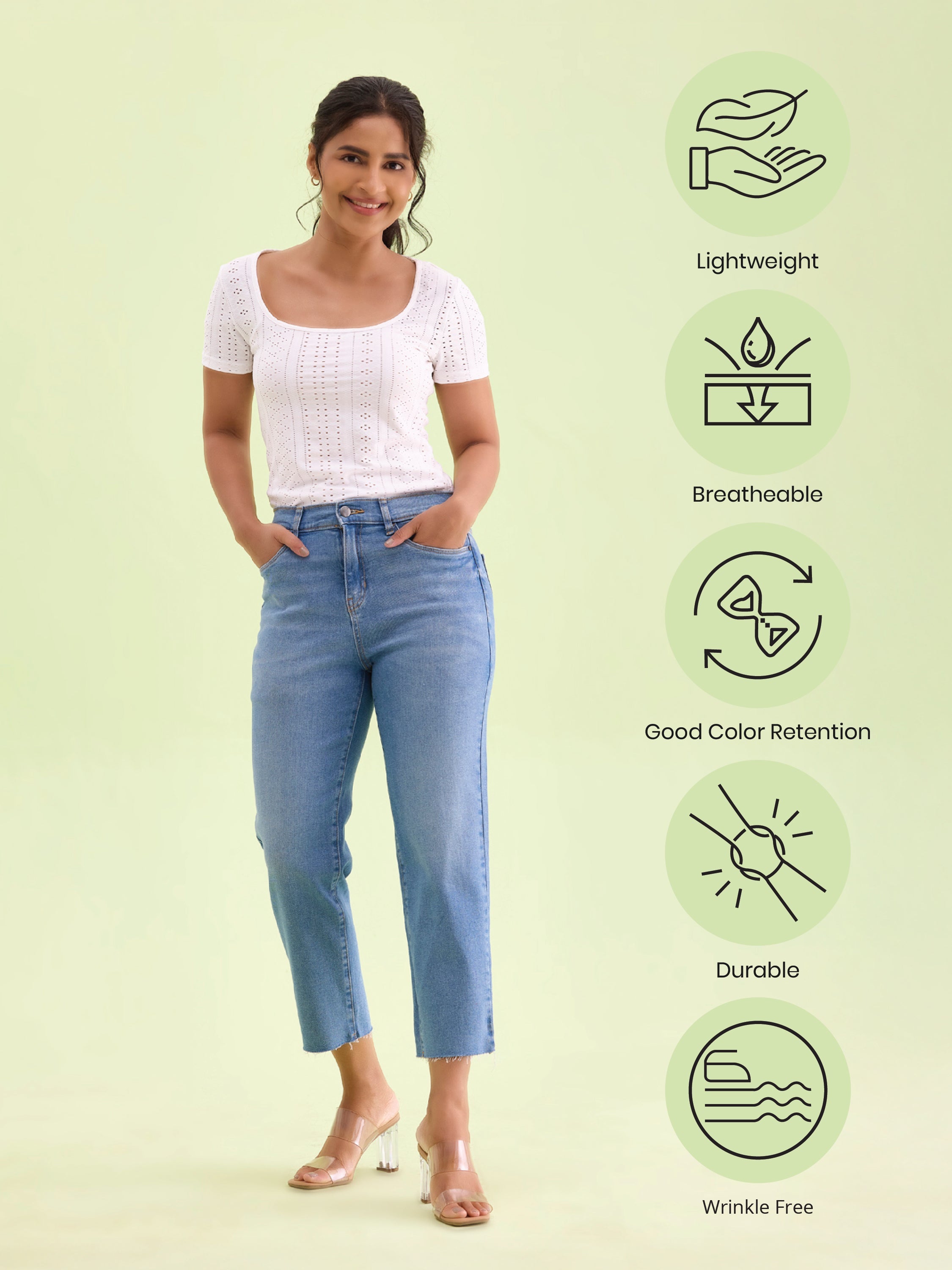 Light Blue Denim Cropped Jeans