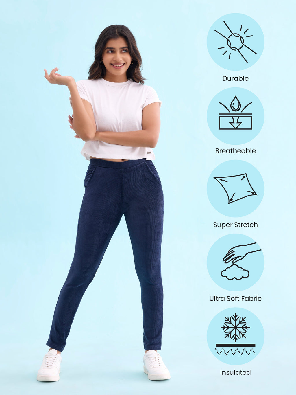 Navy Cotton Polyester Corduroy Jeggings