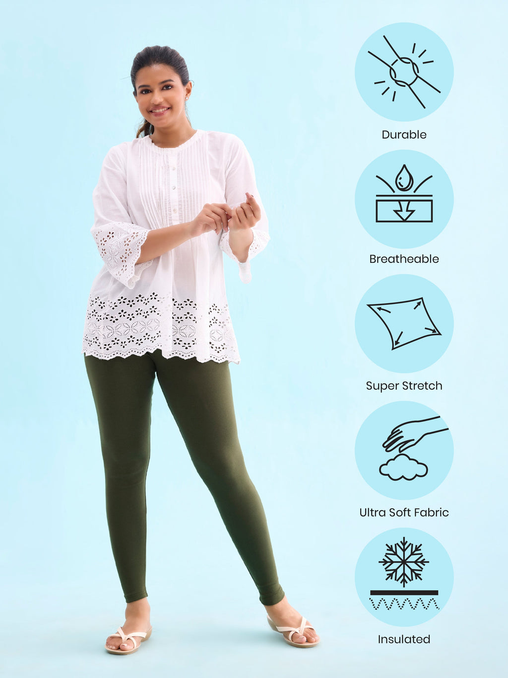 Dark Olive Cotton Stretch Ribbed warm Leggings