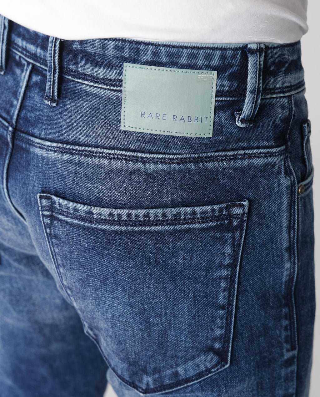 Rare Rabbit Men's Widz Dark Blue Cotton Plain Hawk Slim Fit Jeans