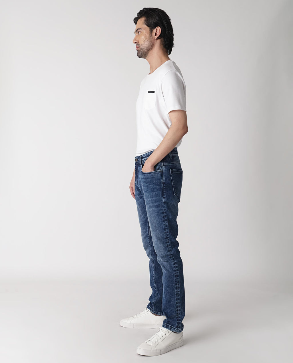 Rare Rabbit Men's Widz Dark Blue Cotton Plain Hawk Slim Fit Jeans
