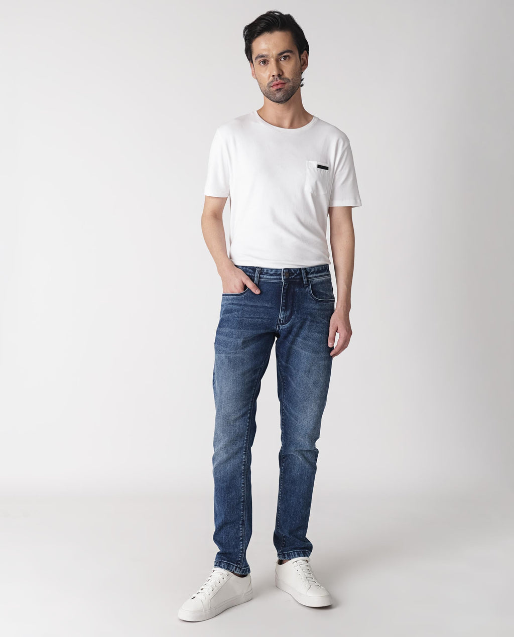 Rare Rabbit Men's Widz Dark Blue Cotton Plain Hawk Slim Fit Jeans