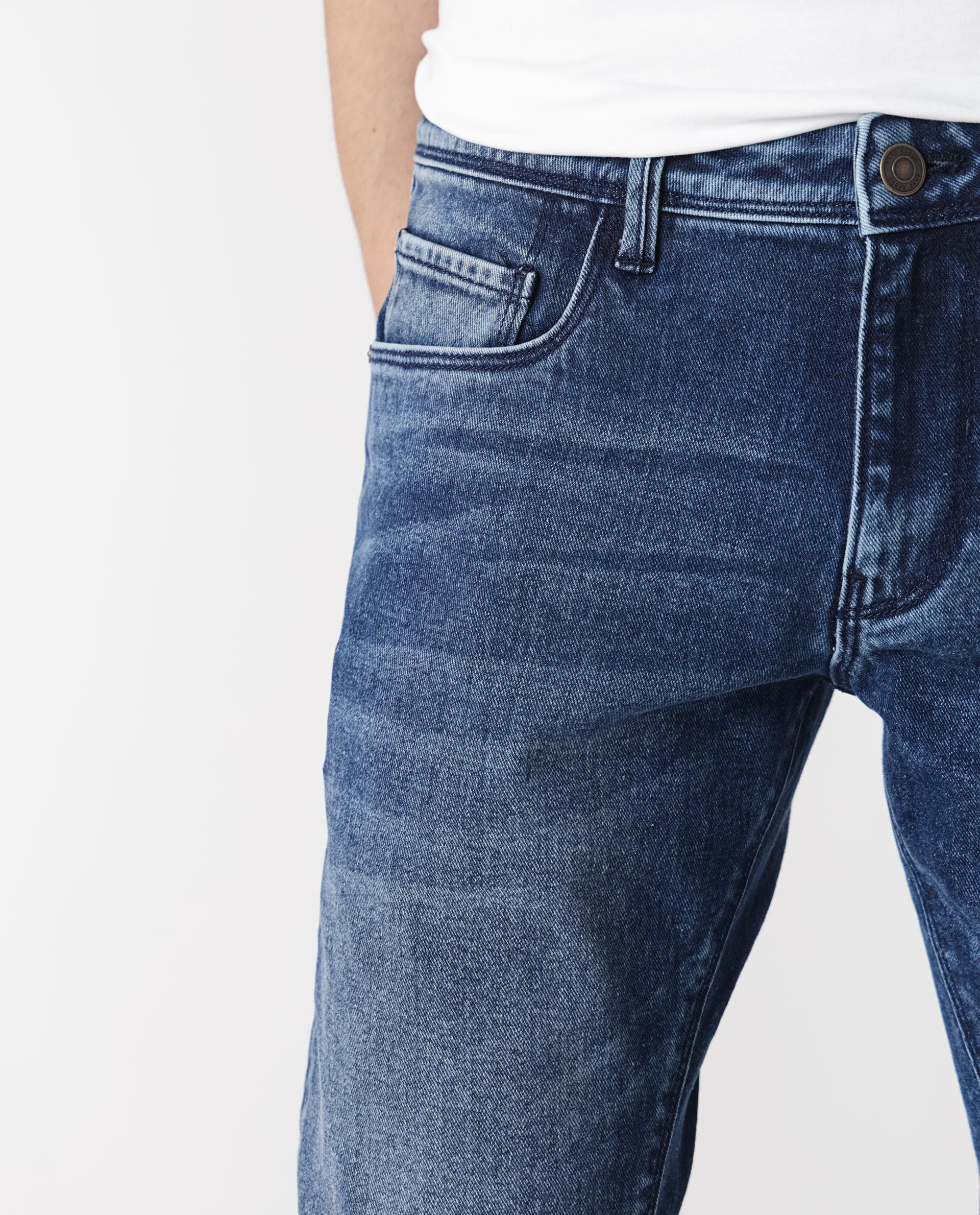 Rare Rabbit Men's Widz Dark Blue Cotton Plain Hawk Slim Fit Jeans