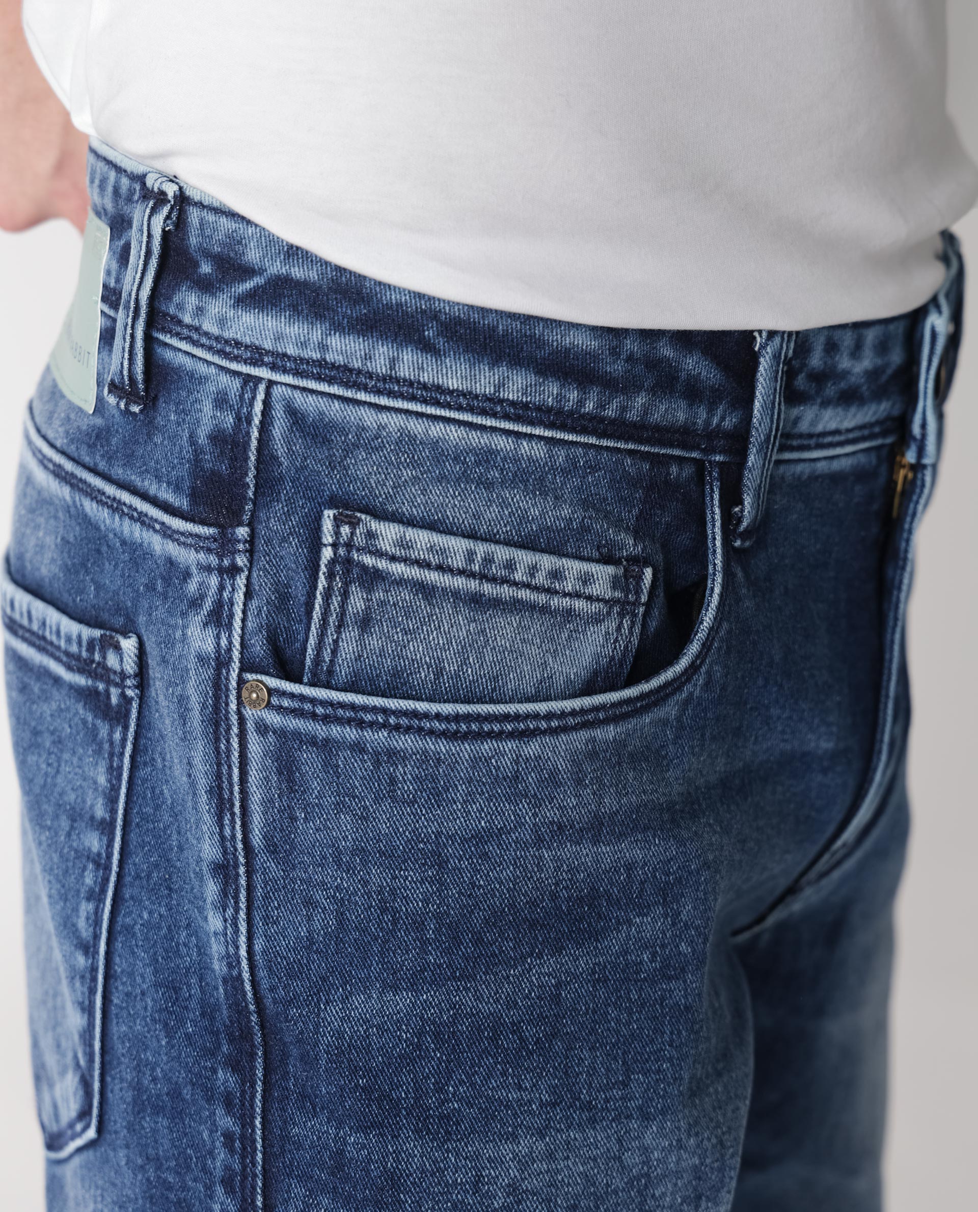 Rare Rabbit Men's Widz Dark Blue Cotton Plain Hawk Slim Fit Jeans