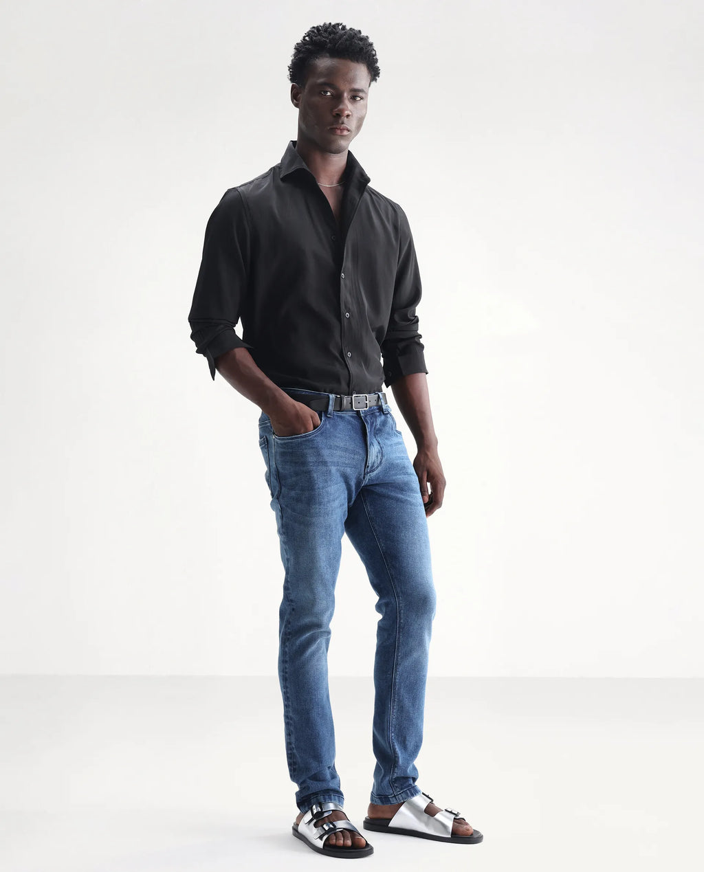 Rare Rabbit Men's Widz Blue Cotton Plain Hawk Slim Fit Jeans