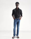 Rare Rabbit Men's Widz Blue Cotton Plain Hawk Slim Fit Jeans