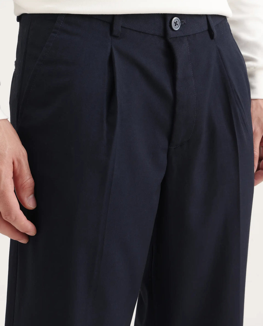 Rare Rabbit Men's Windsor Navy Cotton Plain Relaxed Fit Trouser