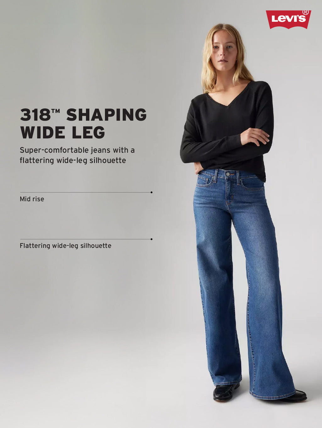 Women's 318 Dark Indigo Shaping Wide Leg Fit Mid Rise Jeans