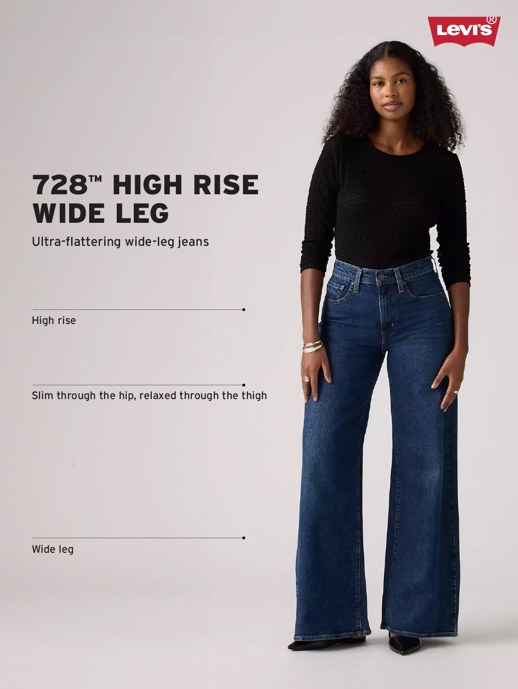 Women's 728 Dark Blue Wide Leg Fit High Rise Jeans