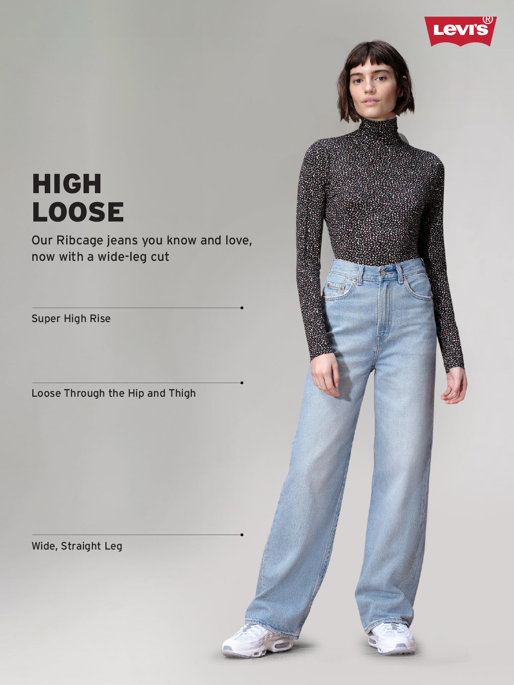 Women's Med Indigo Loose Fit High Rise Jeans