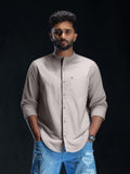 Grey Oxford Mandarin Collar Shirt