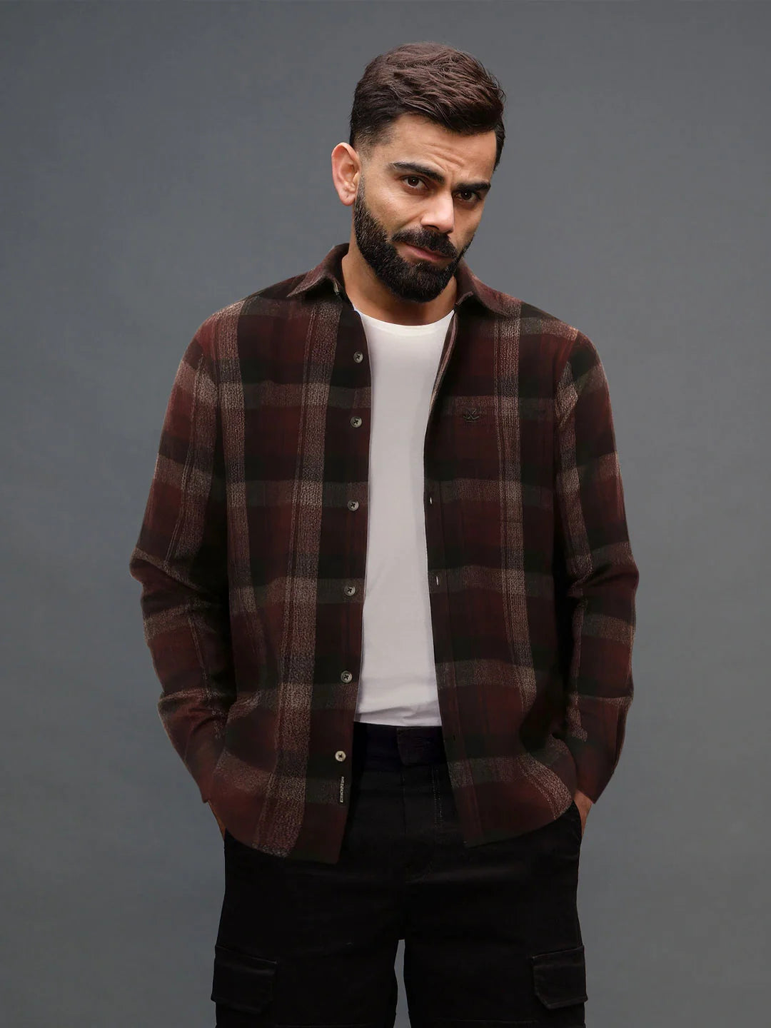 Red Blend Checked Cotton Shirt