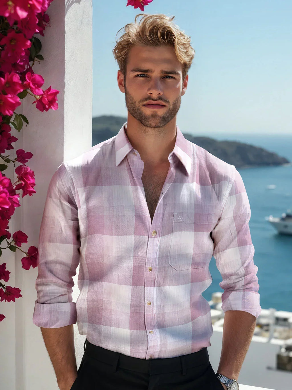 Pink Slim Fit Checked Shirt