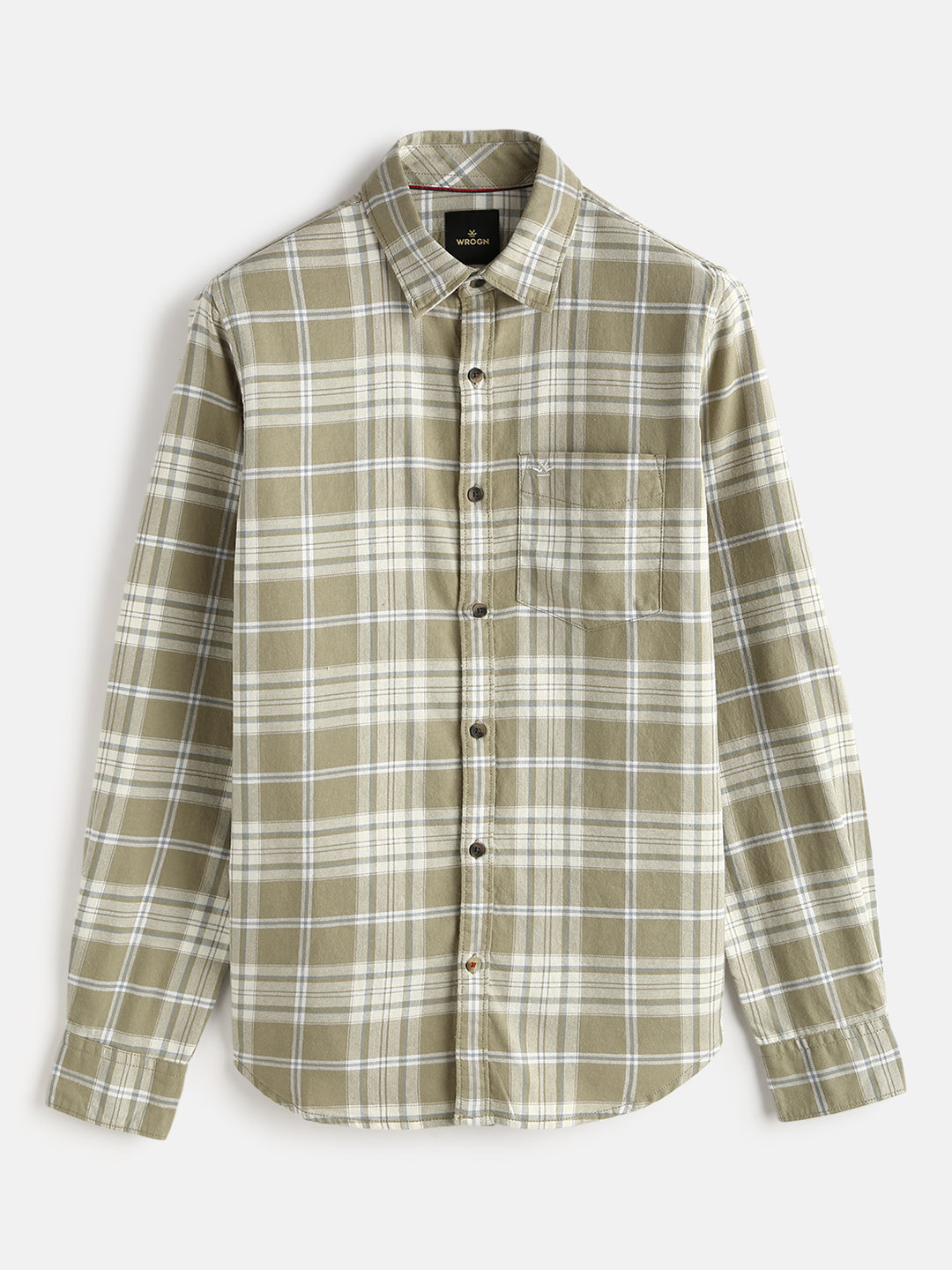 Textured Checks Cotton Shirt | Khaki