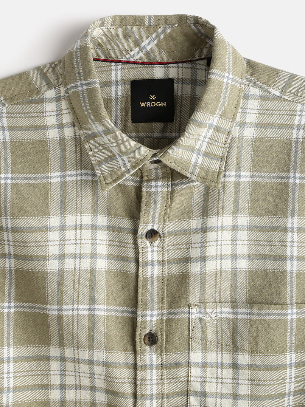 Textured Checks Cotton Shirt | Khaki