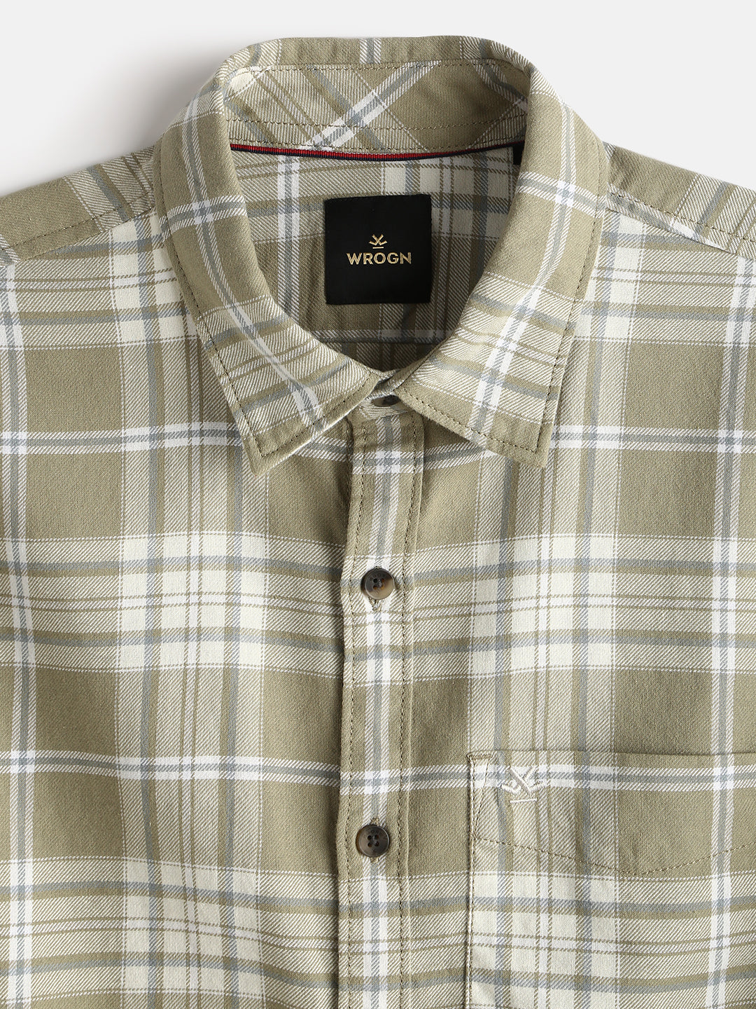 Textured Checks Cotton Shirt | Khaki