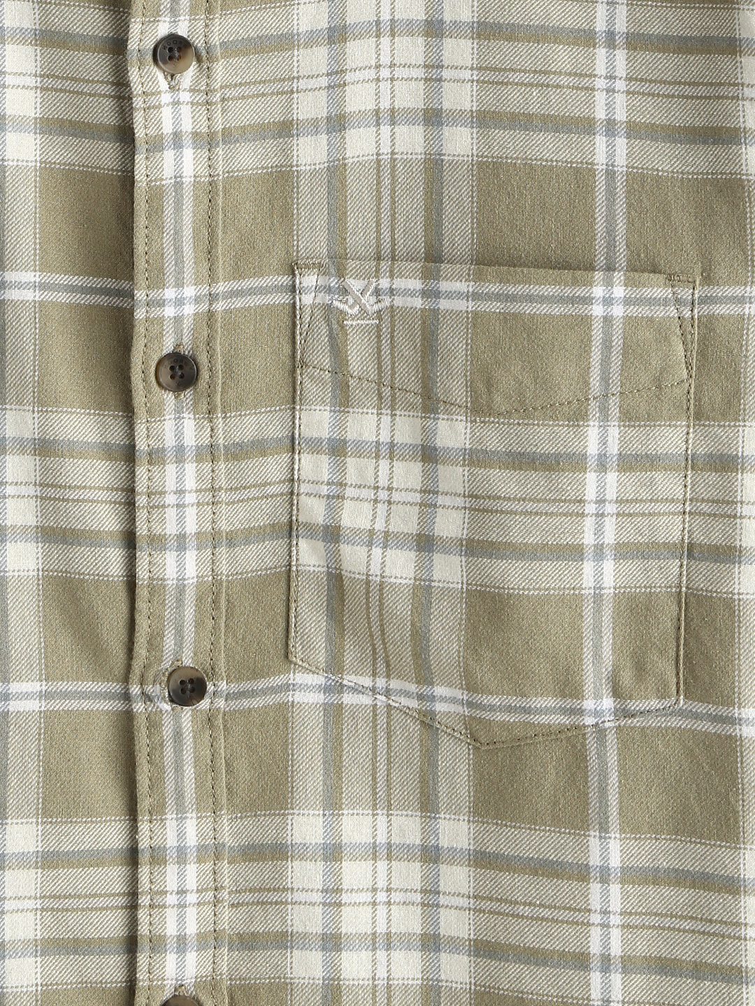 Textured Checks Cotton Shirt | Khaki