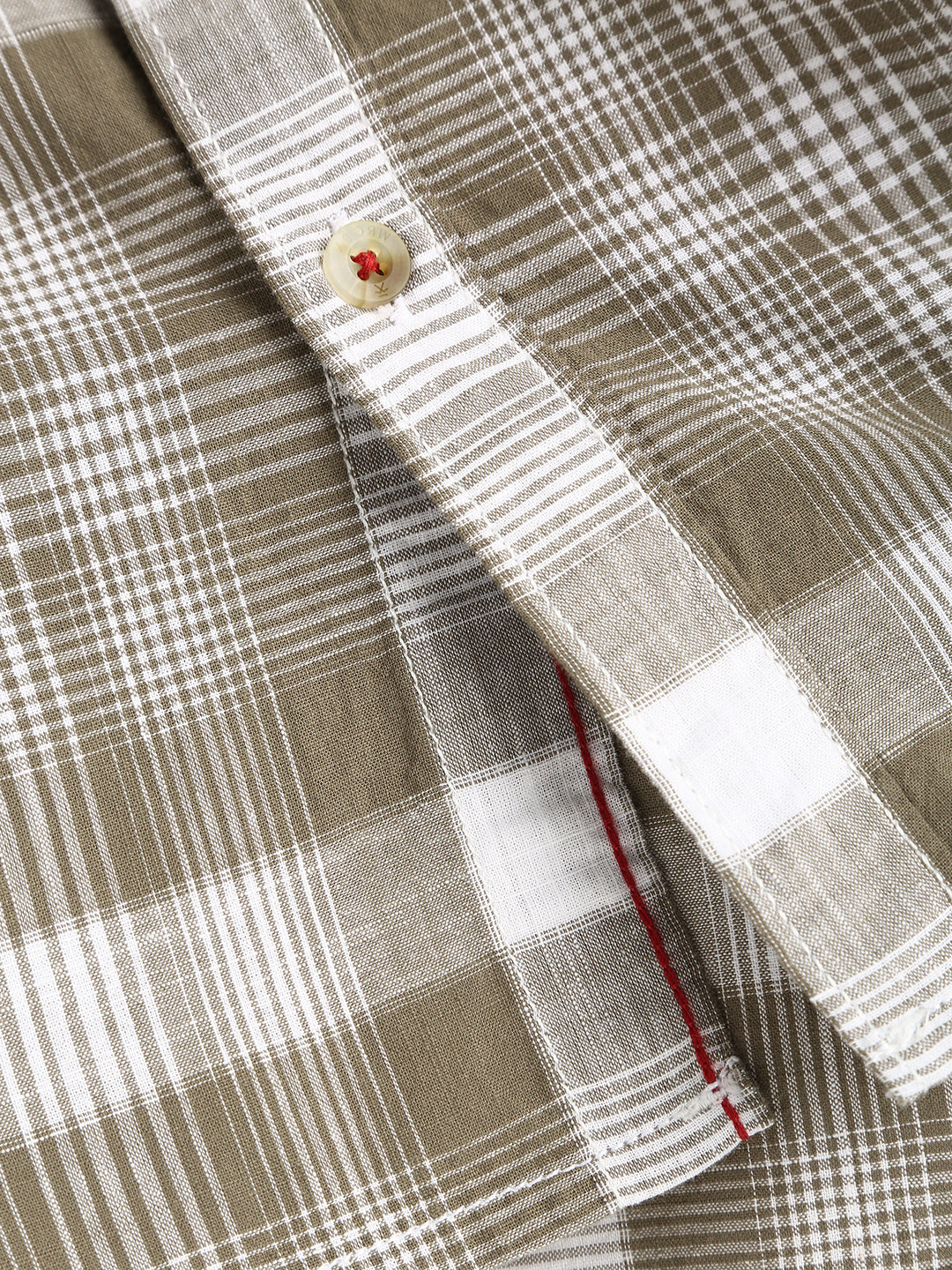 Textured Checks Cotton Shirt | Khaki