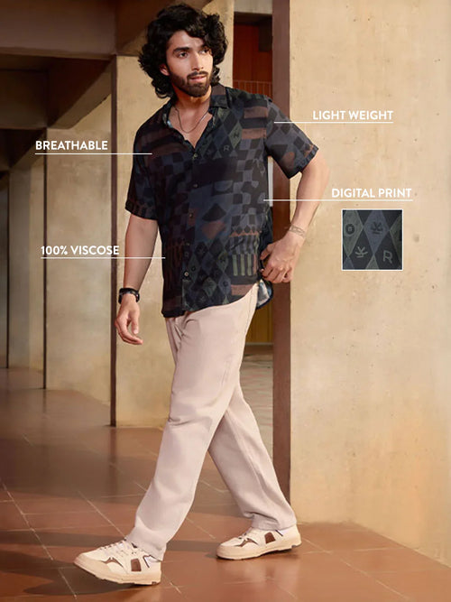 AOP Flowy Light Weight Viscose Shirt | Black