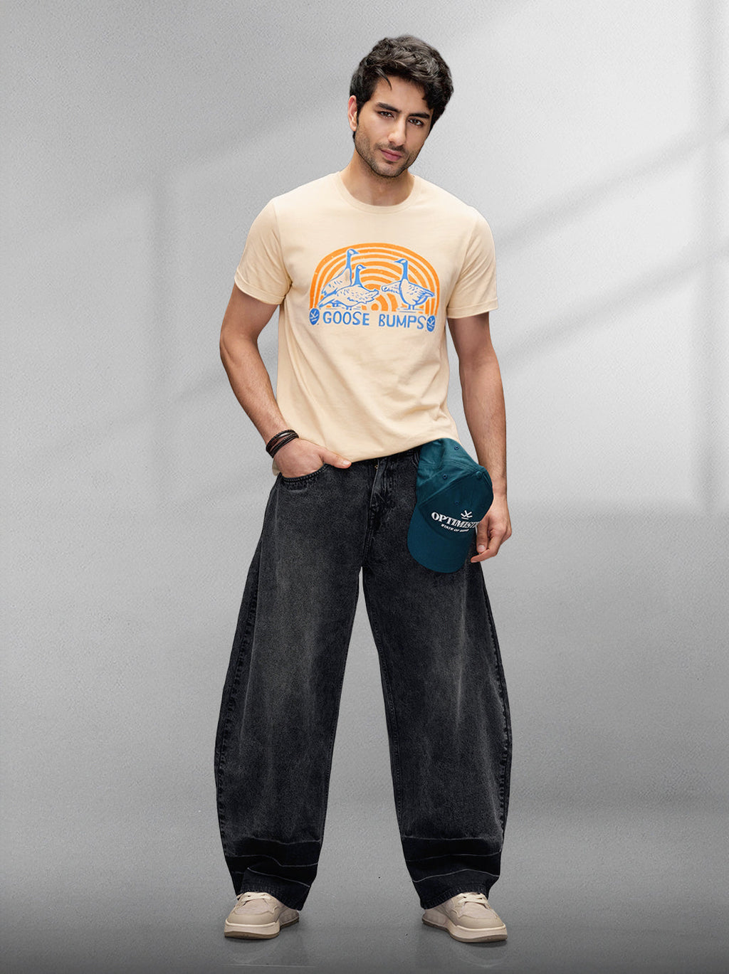 Flock Printed Slim Fit T-Shirt | Khaki