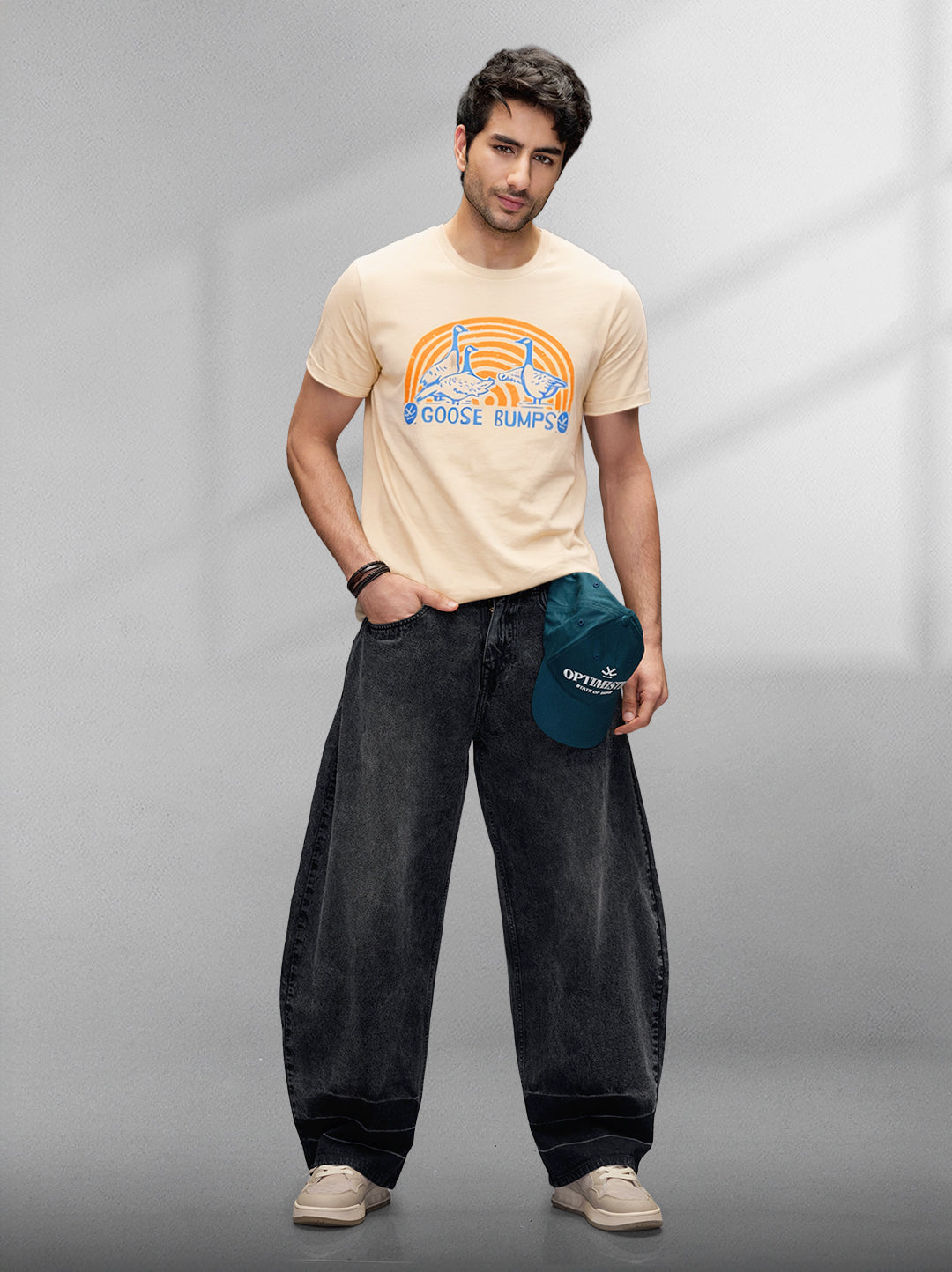 Flock Printed Slim Fit T-Shirt | Khaki